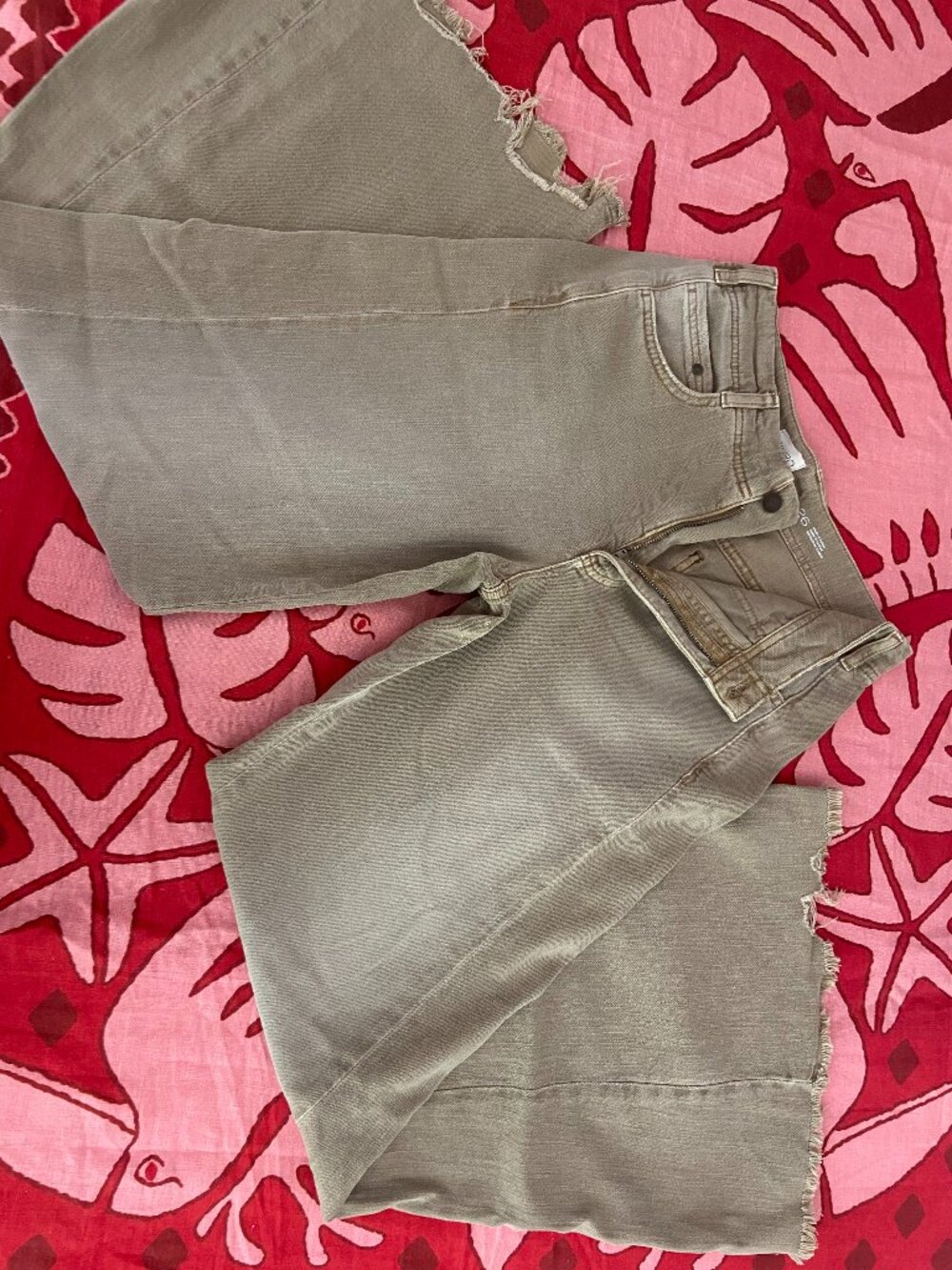 Anthropologie Pilcro wide leg flare taupe raw hem jean size 26